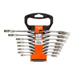 Knarren-Ring-Maulschlüssel-Satz, Maul 15° abgewinkelt, 8-tlg, Kunststoffhalter (Bild für) Knarren-Ring-Maulschlüssel-Satz, Maul 15° abgewinkelt, 8-tlg, Kunststoffhalter